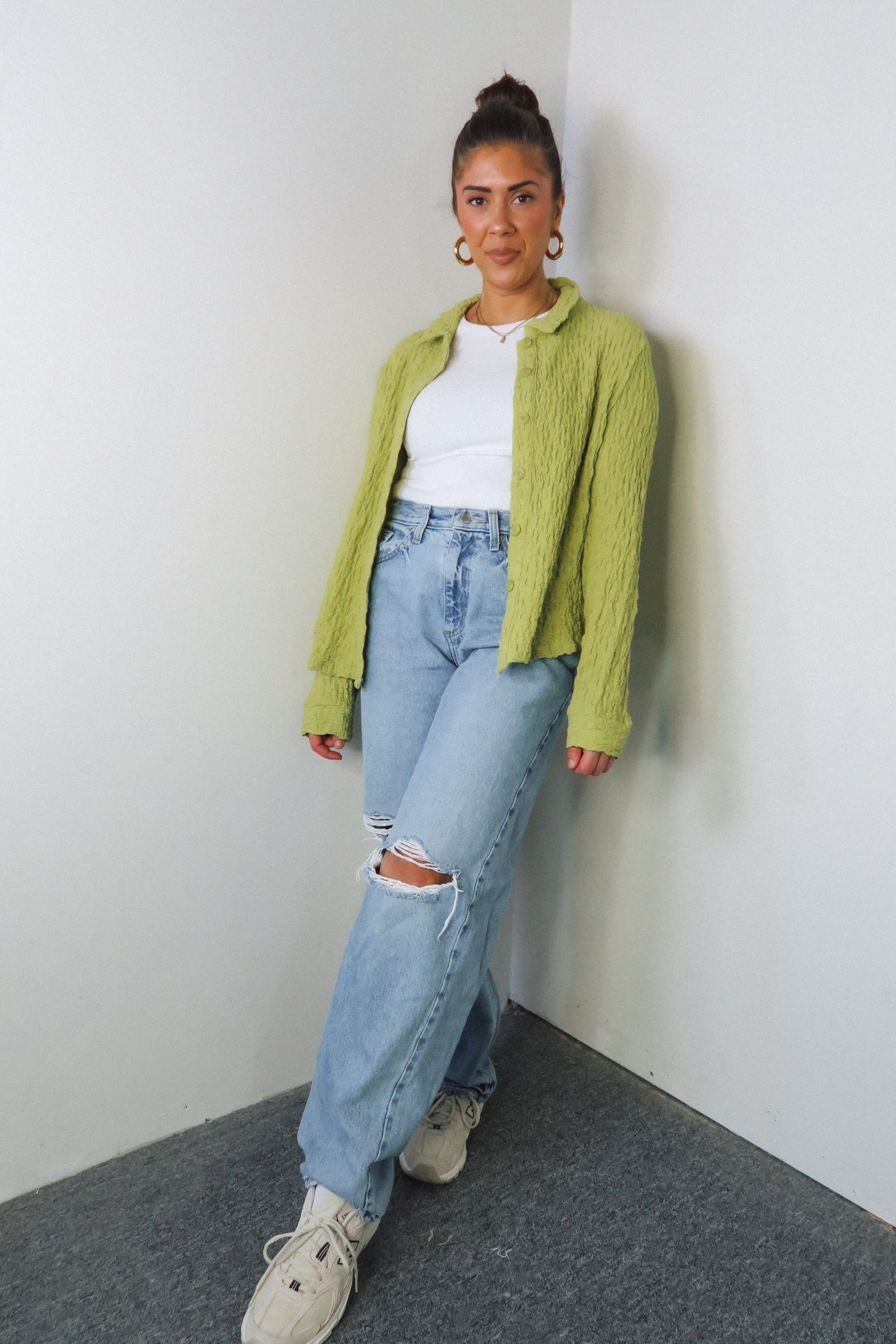 'Aubree' Knit Popcorn Button-Up Shirt - Tops - The Green Brick Boutique