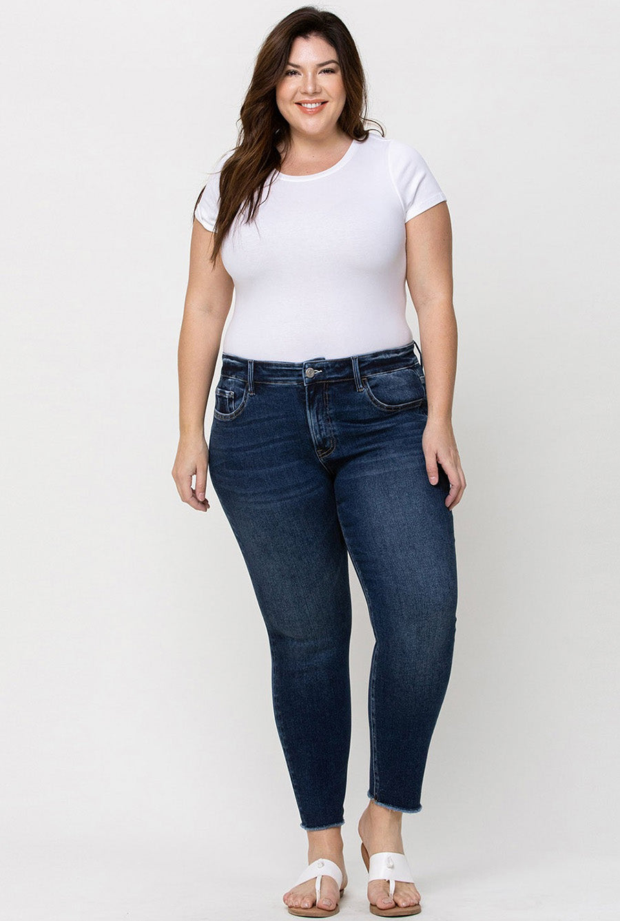 'Amber' Mid-Rise Raw Hem Skinny Jean