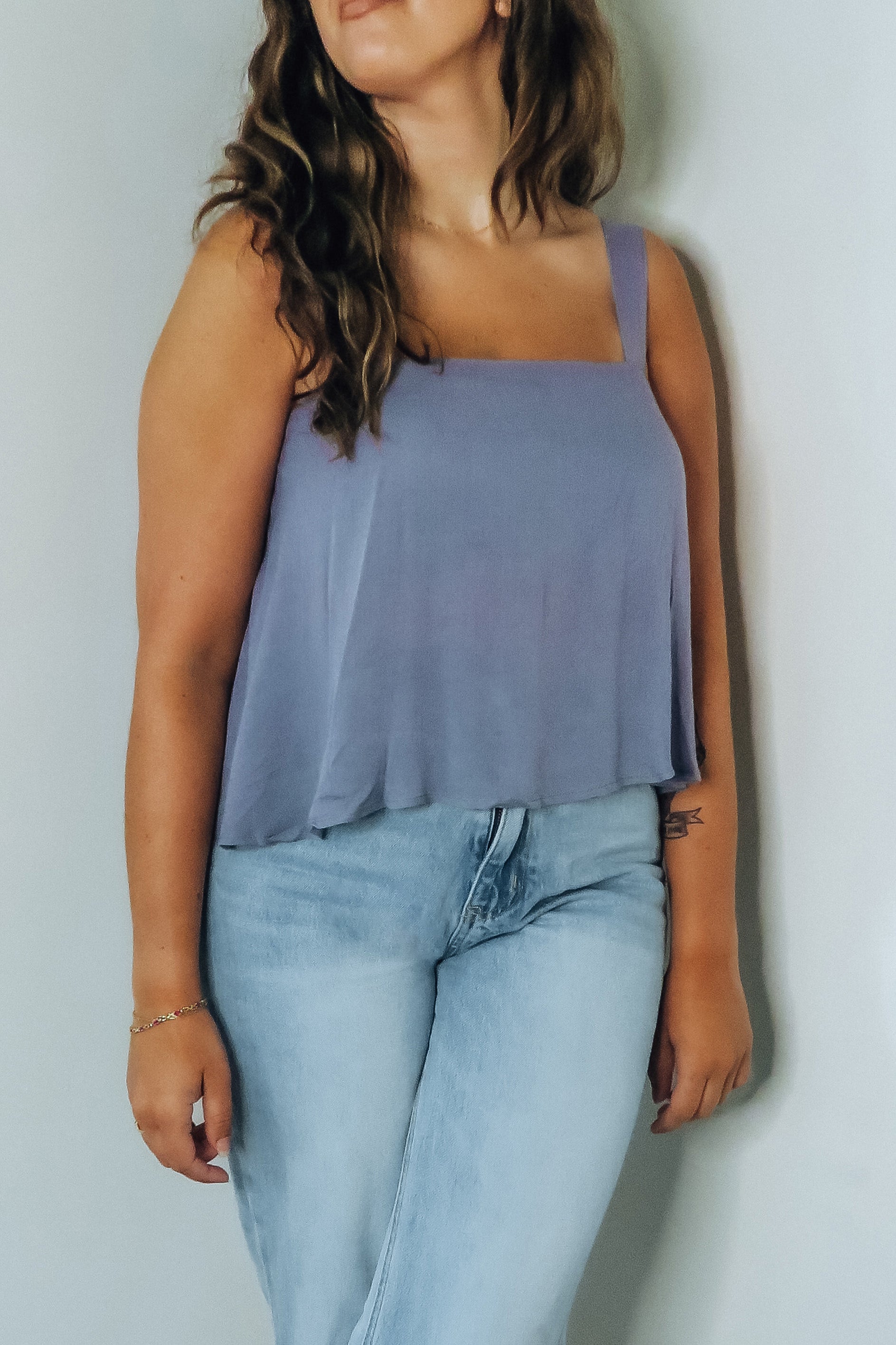 Flowy Square-Neck Tank Top With Built-In Bra - Shirts & Tops - The Green Brick Boutique