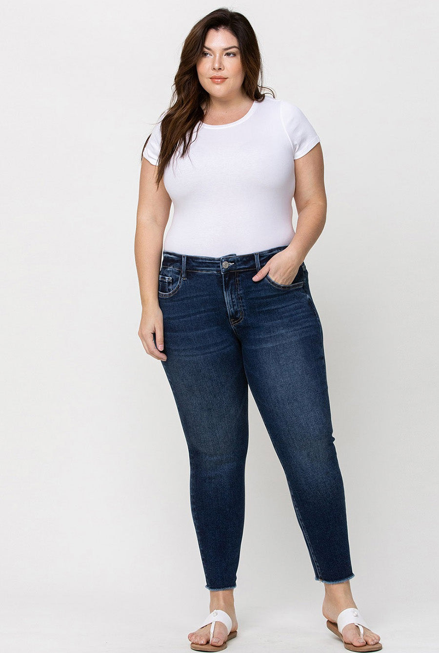 'Amber' Mid-Rise Raw Hem Skinny Jean