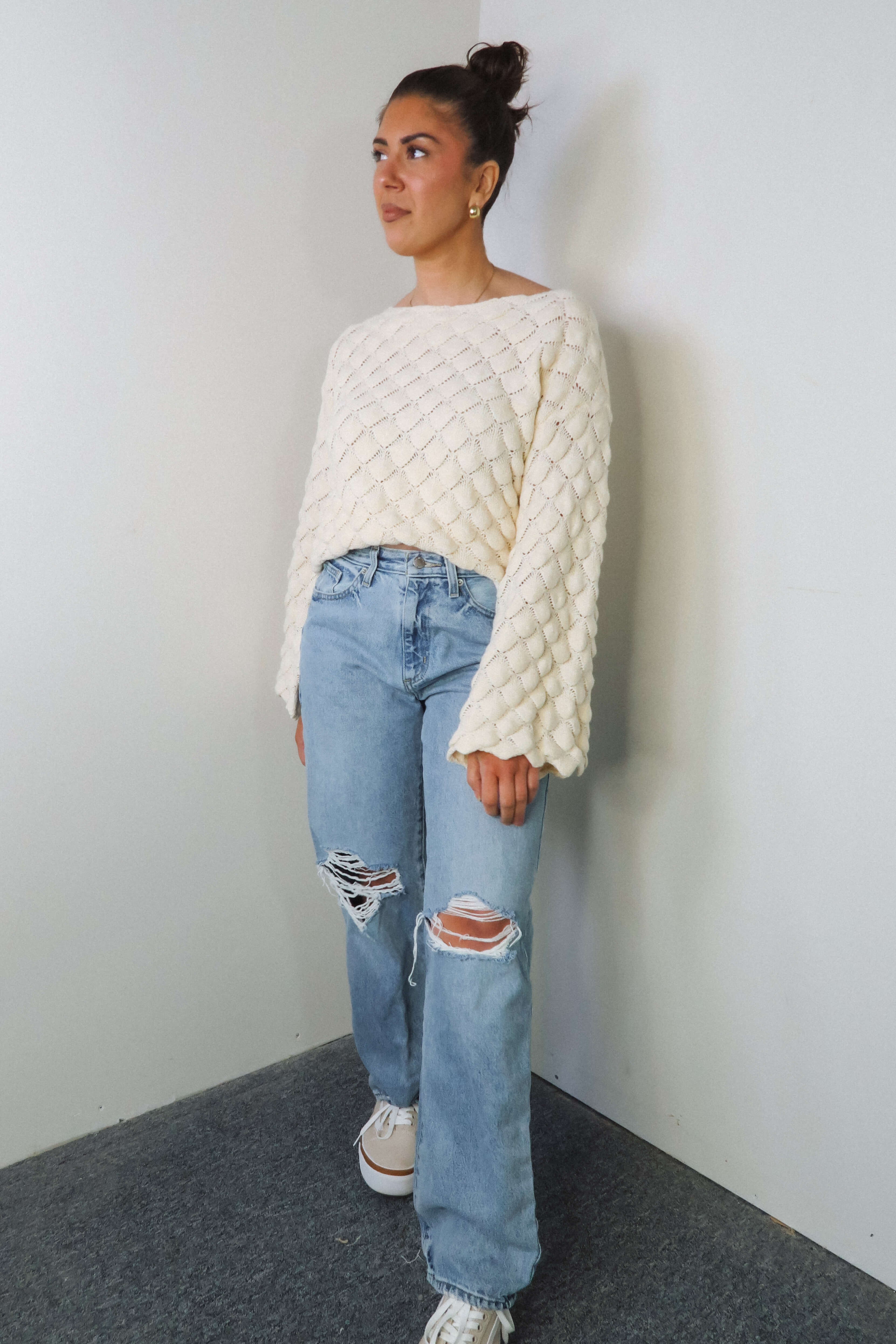 'Attina' Crochet Sweater Top - Tops - The Green Brick Boutique
