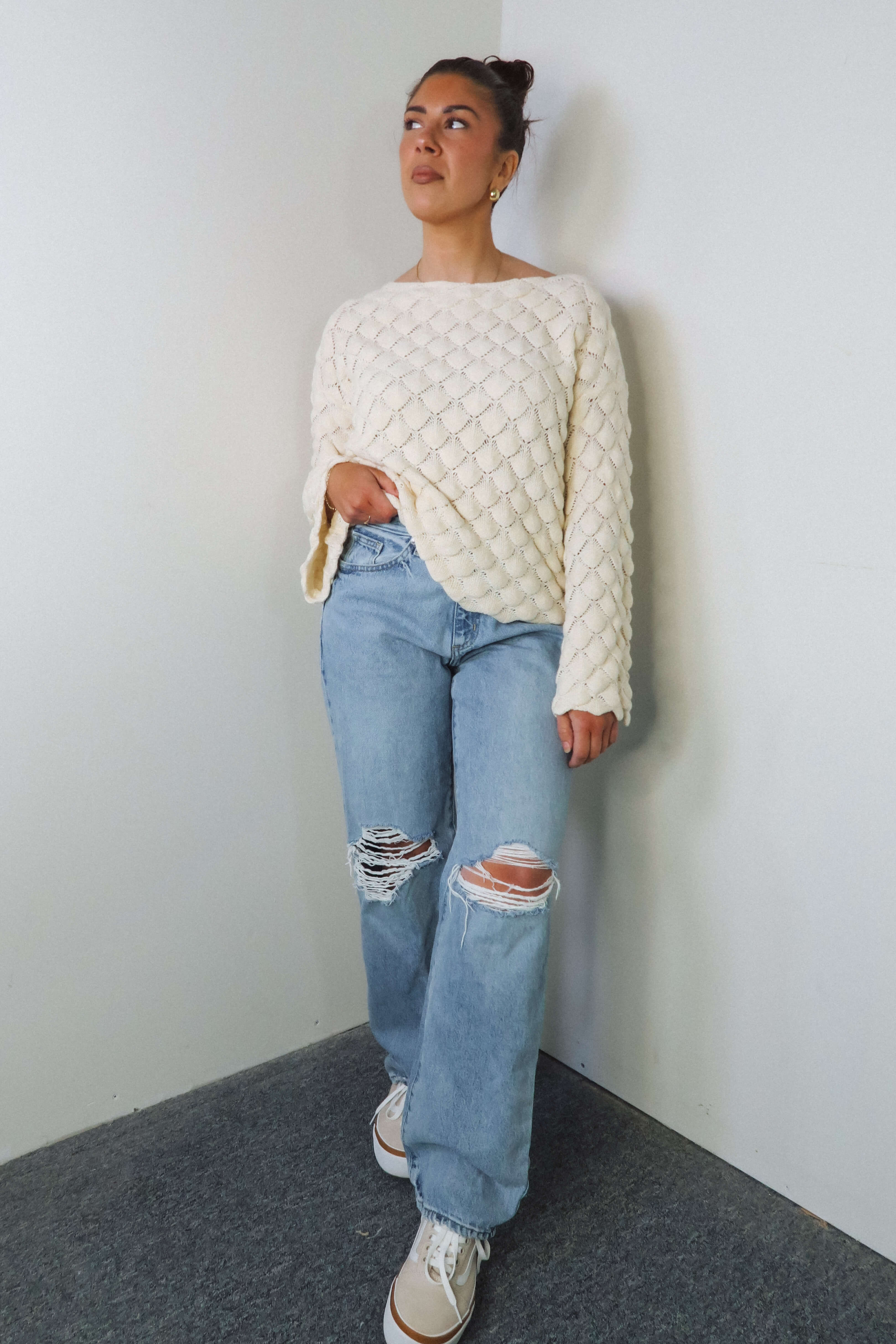 'Attina' Crochet Sweater Top - Tops - The Green Brick Boutique