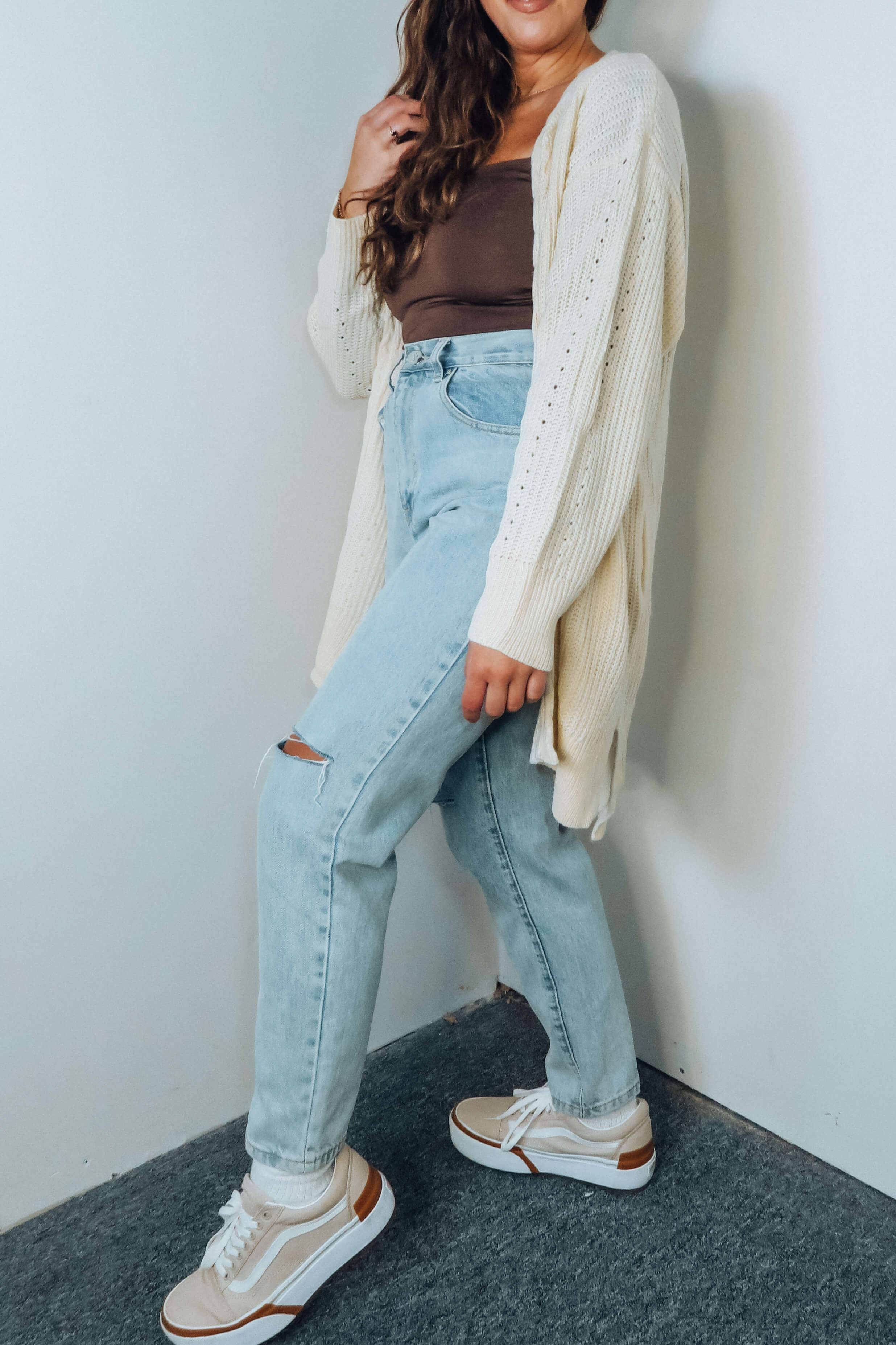 Cable Knit Open Front Long Cardigan - Cream - Tops - The Green Brick Boutique