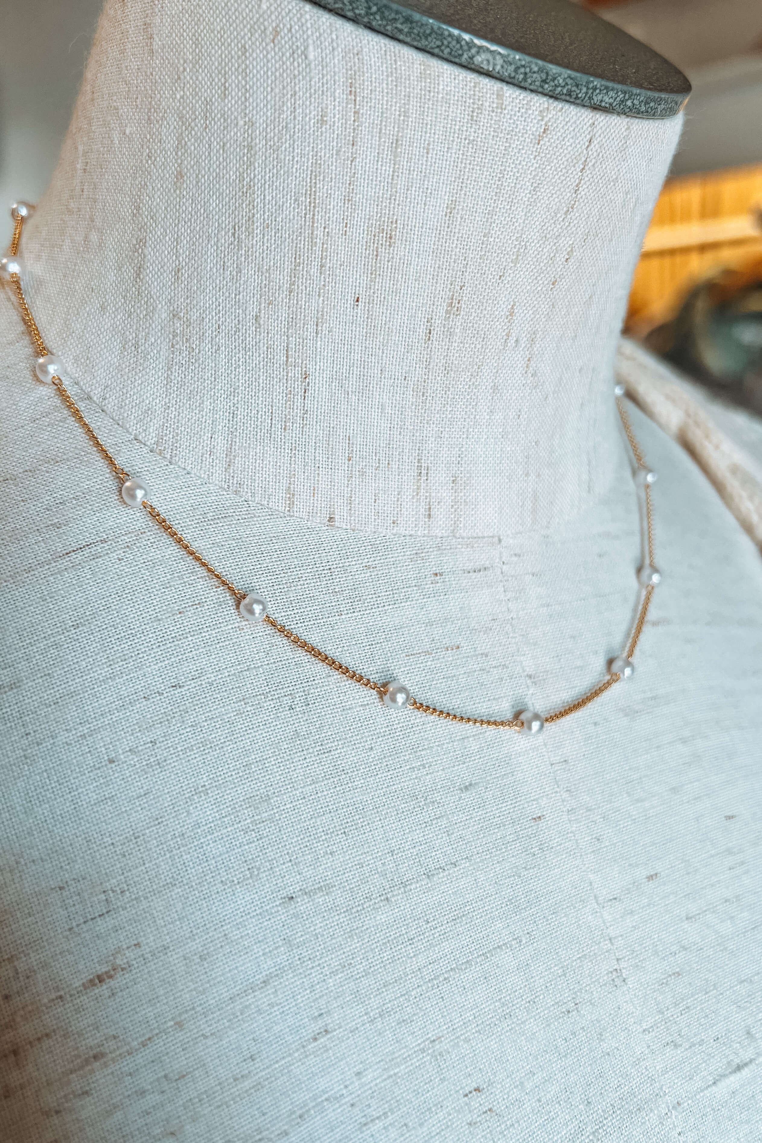 Dainty Pearl Bead Chain Necklace - Necklace - The Green Brick Boutique