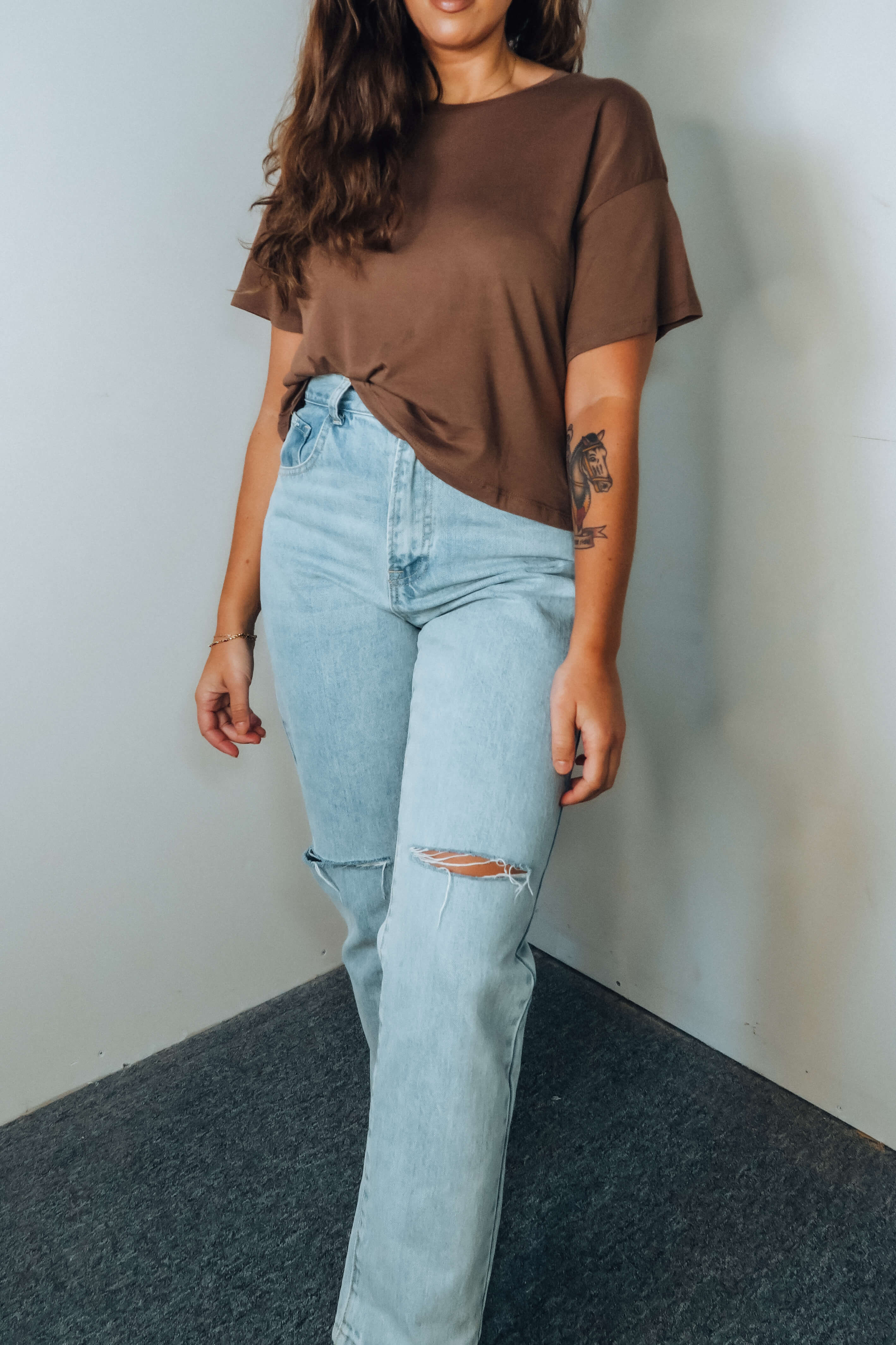 Essential Short Sleeve Oversized Crop Top - Chocolate Brown - Tops - The Green Brick Boutique