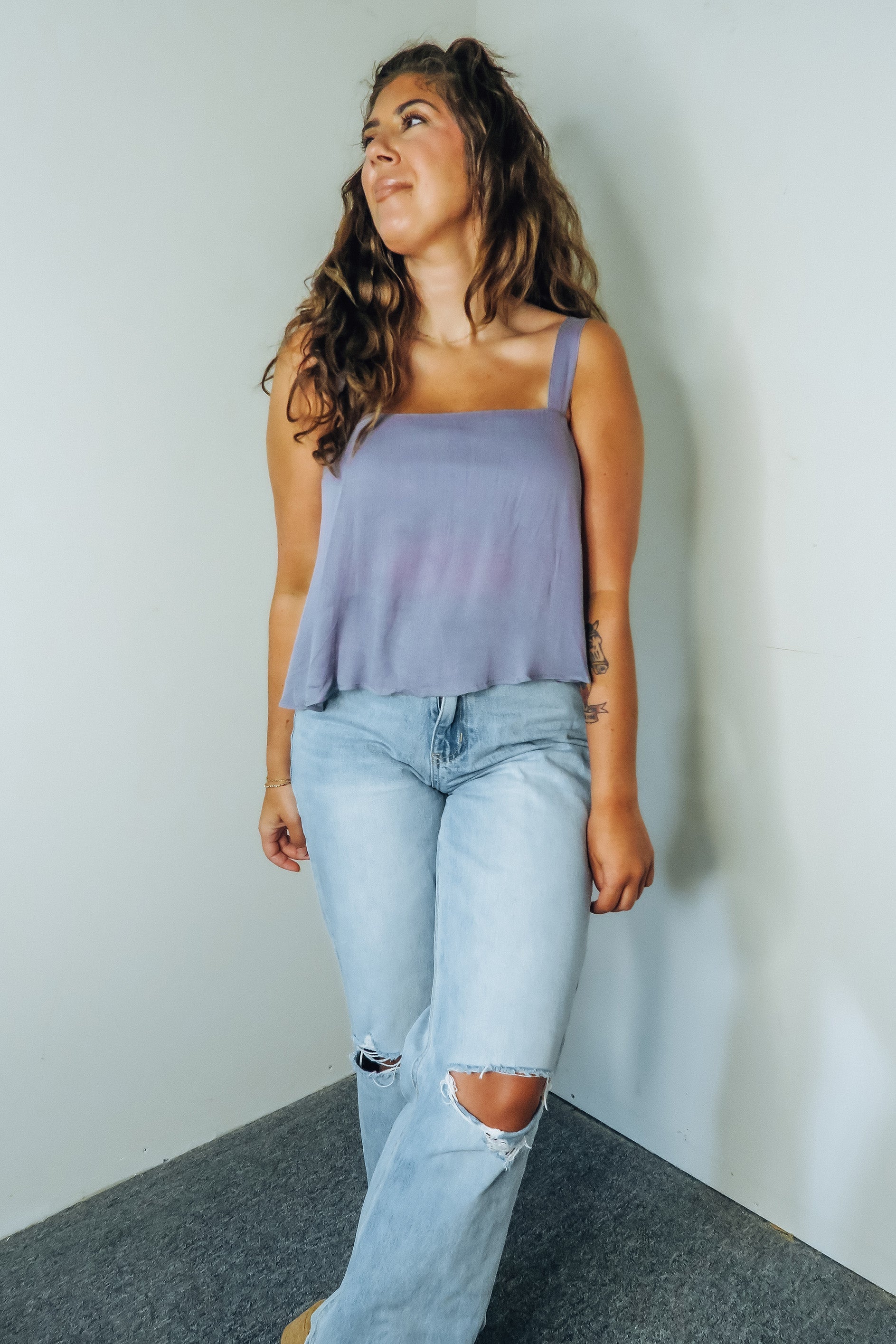 Flowy Square-Neck Tank Top With Built-In Bra - Shirts & Tops - The Green Brick Boutique