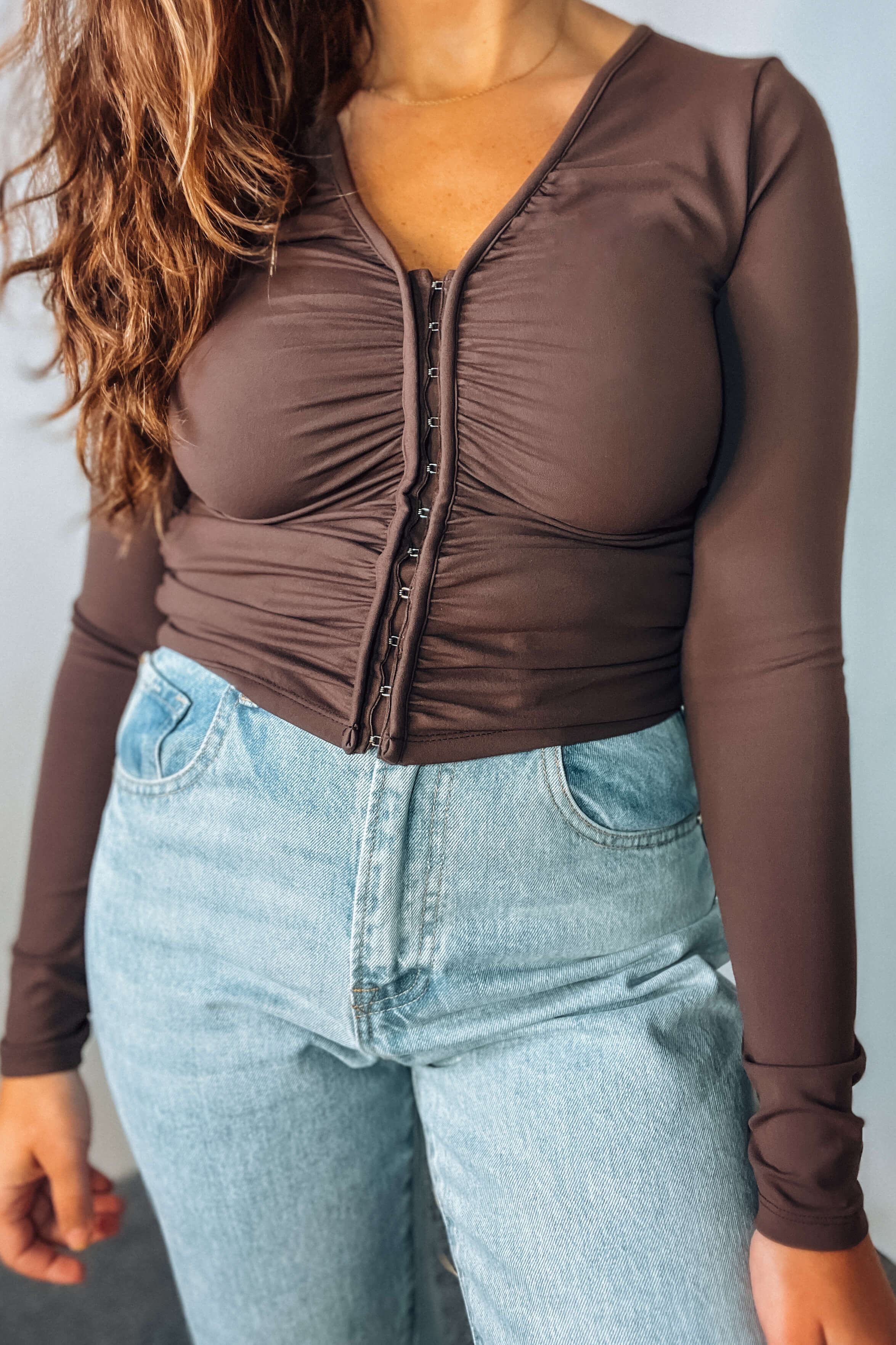 Lifted Fit V-Neck Hook and Eye Corset Top - Tops - The Green Brick Boutique