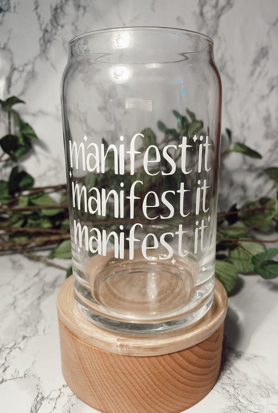 'Manifest It' Beer Can Glass - Drinkware - The Green Brick Boutique