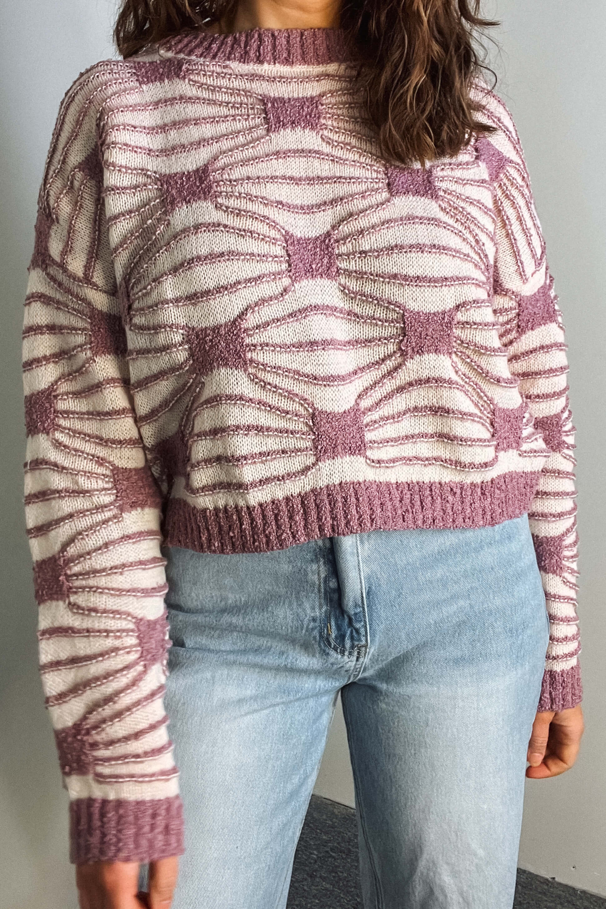 Patterned Crop Sweater - Tops - The Green Brick Boutique