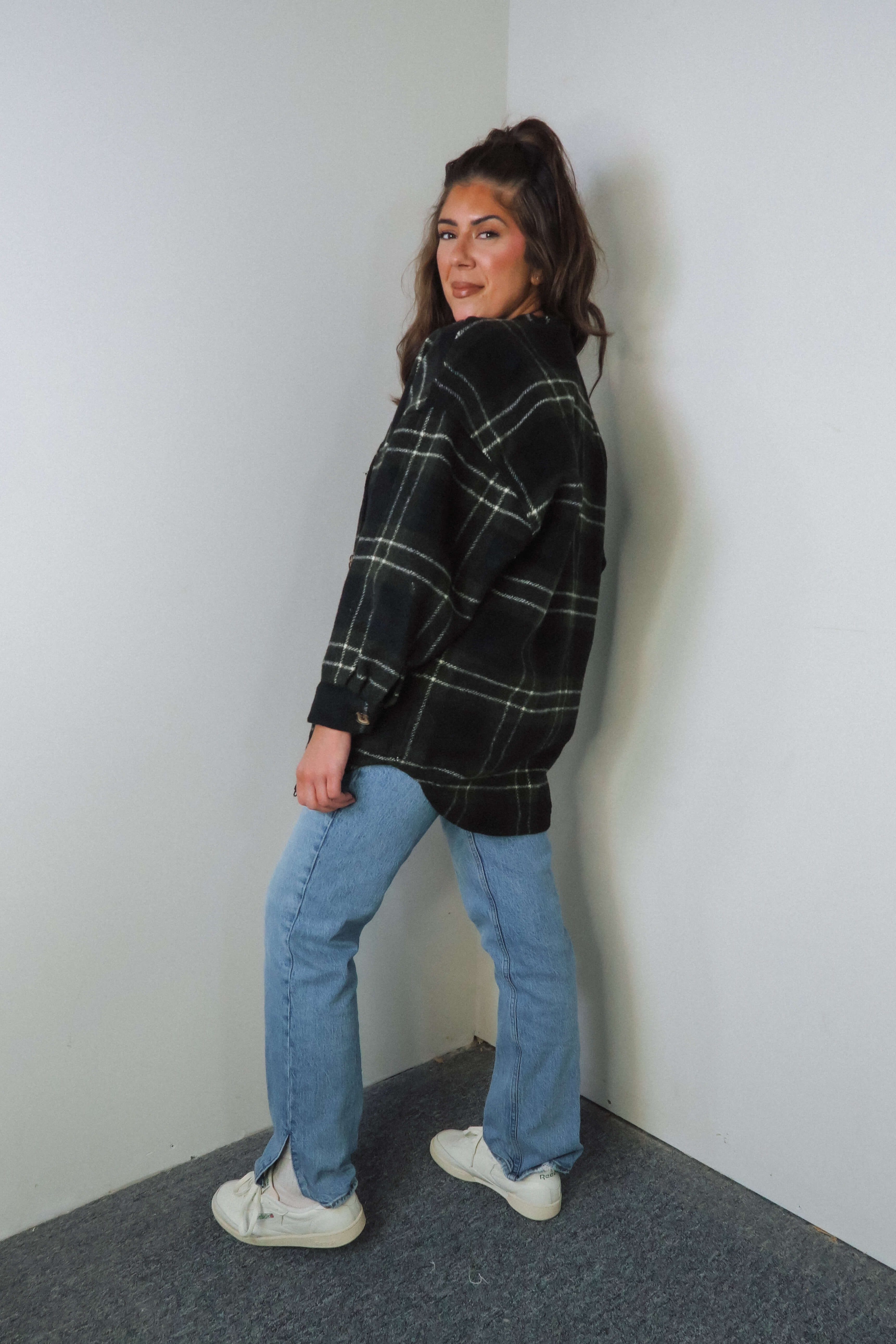 Plaid Cardigan Shacket - Tops - The Green Brick Boutique