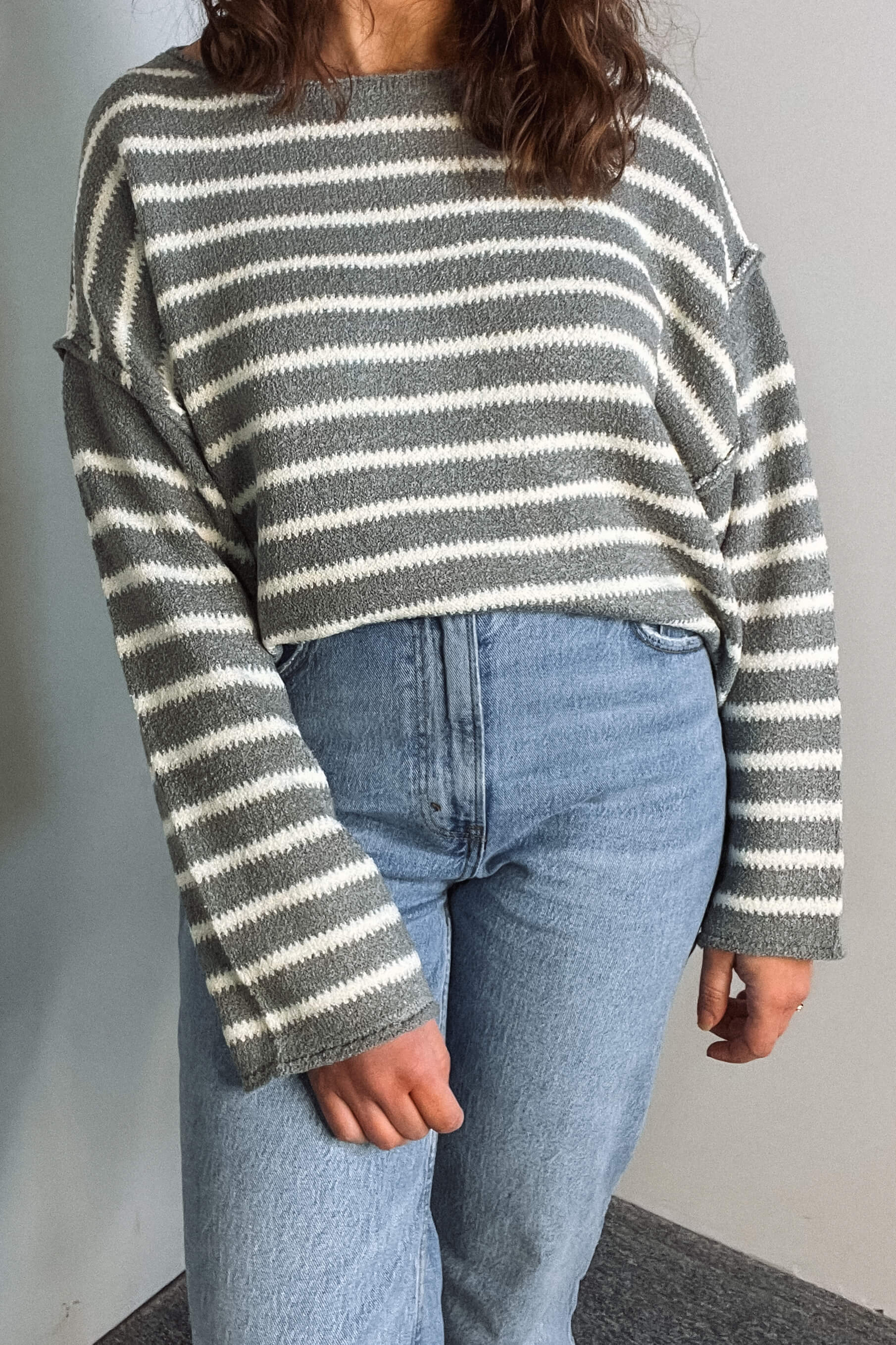 Striped Textured Knit Oversized Sweater