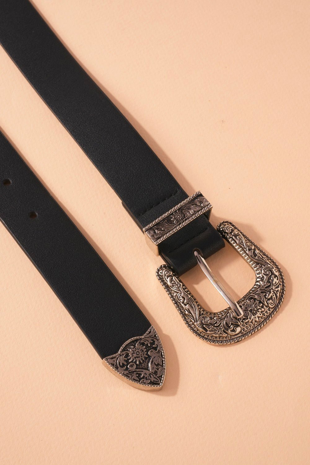 Western Buckle Faux Leather Belt - Belts - The Green Brick Boutique